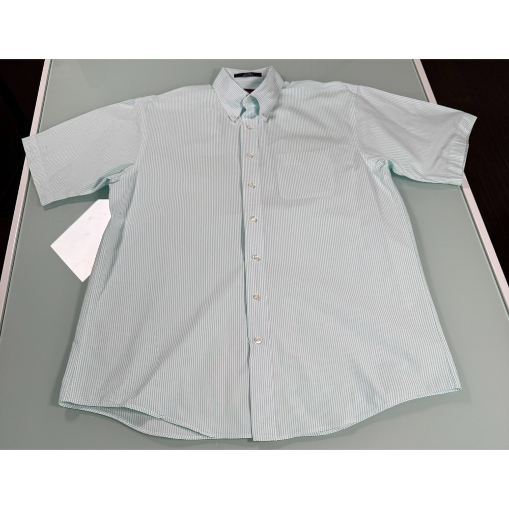 Bullington Searsucker Shirt Men's L Green & White Stripe Lightweight Preppy